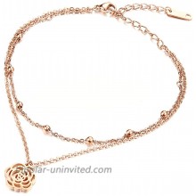 CEYIYA Rosegold Ankle Bracelets for Women - Adjustable Dainty Layered Rose Heart Shape Anklet for Teen Girls Ladies - Fashion Stainless Steel Layered Link Foot Jewellery