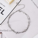 Charm Fashion 925 Sterling Silver Double box chain Anklet Bracelet Simple Adjustable Cute Bell Mickey Bracelet Gift for Women & Girl-Barefoot Beach Jewelry Ball style