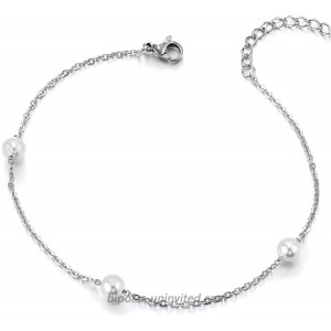 COOLSTEELANDBEYOND Elegant Stainless Steel Link Chain Anklet Bracelet with Charms of Pearls Adjustable