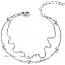 COOLSTEELANDBEYOND Stainless Steel Two-Row Link Chain Anklet Bracelet with Charms of Balls Adjustable
