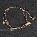 CrazyPiercing Cute Double Layered Anklets Women Gold Color Plated Woman Charm Dragonfly Dainty Ankle Bracelet Heart Infinite Leaf Sequin Beads Beach Foot Jewelry