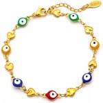 CUSUA Dainty Heart Evil Eye Bracelet Stainless Steel Multicolor Turkish Blue Eye Bracelet Amulet Jewelry