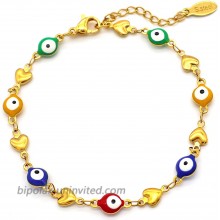 CUSUA Dainty Heart Evil Eye Bracelet Stainless Steel Multicolor Turkish Blue Eye Bracelet Amulet Jewelry