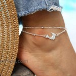 Dresbe Boho Beach Dolphin Anklet Silver Layered Anklets Beaded Ankle Bracelet Animal Foot Jewelry Chain for Women and Girls