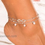 Dresbe Boho Layered Anklets Silver Forever Ankle Bracelet Pearl Pendant Ankle Chain Summer Anklet Beach Foot Jewelry Accessories for Women and Girls