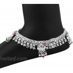 Efulgenz Indian Silver Tone Bell Charms Tassel Chain Anklet Set Bracelet Payal Foot Jewelry