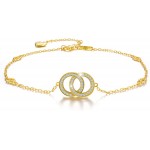 Esberry 18K Gold Plated 925 Sterling Silver 5A Cubic Zirconia CZ Double Circle Ankle Bracelets Charm Adjustable Foot Jewelry for Women and Teen Girls Gift for Valentine's Day