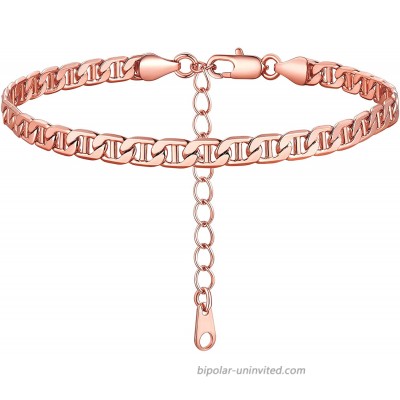 FOCALOOK Ankle Bracelets for Women Men Rose Gold Plated Mariner Link Chain Anklet Bracelet Jewelry for Women Teen Girls