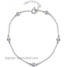 GemStar USA Sterling Silver Cubic Zirconia Station Dainty Chain Anklet