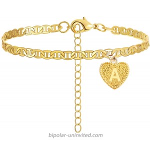 Heart Anklet with Letter for Women Initial Ankle Bracelets for Women Gold Cuban Link Anklets A