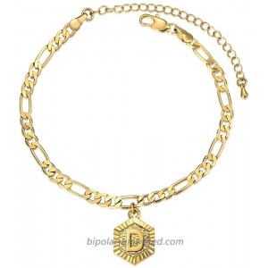 Hermah Letter Charm Anklet Fashion Jewelry for Women Girls Alphabet Initial Letter D Anklet Figaro Link Chain Bracelet Length Adjustable