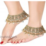 I Jewels Indian Bollywood Gold Plated Wedding Set of 2 Anklet Payal Faux Kundan Studded Charm Ankle Bracelet Ethnic Fashion Barefoot Jewelry for Women A022W