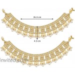 I Jewels Indian Bollywood Gold Plated Wedding Set of 2 Anklet Payal Faux Kundan Studded Charm Ankle Bracelet Ethnic Fashion Barefoot Jewelry for Women A022W