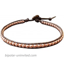Infinityee888 Anklet Pink Rose Gold Bead Ankle Bracelet 10 Inches Woven with Leather Cord Beautiful Fashion Handmade Hippie Bohemian Style