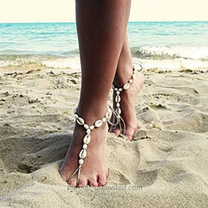 Jeairts Boho Sea Shell Barefoot Sandals Pearls Anklets Beach Foot Jewelry for Women and GirlsPack of 1