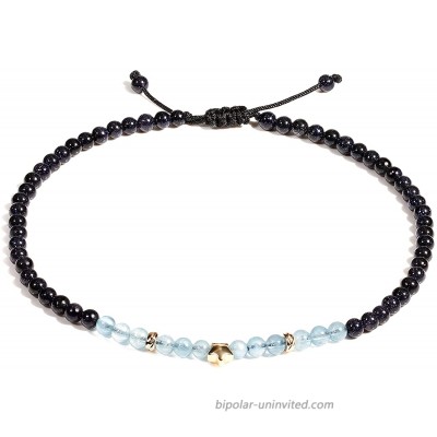 Jewever Aquamarine with Blue Sandstone Anklet Bracelet for Women Good Luck Star Charm Gem Stones Yoga Meditation Healing Crystals