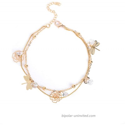 Jovono Anklet Bracelet Beach Foot Dragonfly Dose Jewelry Bells Anklet for Women and Girls Gold