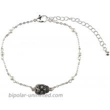 Jucicle Antique Silver Sugar Skull Charm Pearl Link Bracelet Anklet