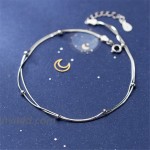 kelistom 925 Sterling Silver Ankle Bracelets for Women Teen Girls Satellite Infinity Star Heart Beaded Round Layered Minimalist Anklet Foot Jewelry with Extension J-Two Layer Beads