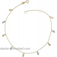 Kooljewelry 10k Two-Tone Gold Dangling Diamond-Cut Disc Charm Anklet adjusts to 9 or 10 inch