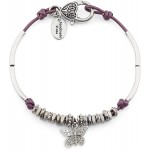 Lizzy James Lola Anklet w Butterfly Charm in Metallic Berry Leather Silver Plate Crescents 11 INCH