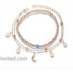 Lovogue Moon Star Crystal Anklet Bracelet Multilayer Beach Crescent Foot Chain Barefoot Sandal Jewelry for Women Girls