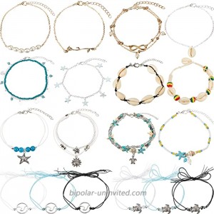 meekoo 18 Pieces Ankle Bracelets Ankle Chain Turtle Wave Anklet Bohemian Barefoot Beach Anklet Jewelry for Women Favors