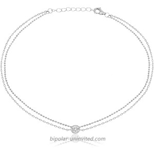 MIA SARINE Rhodium Plated Sterling Silver Bezel Set Cubic Zirconia 9 Inch Double Layer Anklet for Women  White 