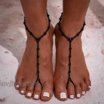 Obmyec Pearl Barefoot Sandals Wedding Ankle Bracelet Beaded Foot Chain jewelry 2pcs for Women and Girls Black