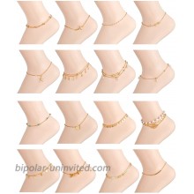 Ofeiyaa 16PCS Ankle Bracelets Beach Layered Anklets Boho Ankle Chains Foot Bracelets Set for Women Adjustable Gold Silve Tone