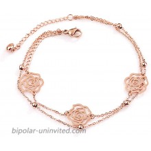 QJLE Flower Stainless Steel Beach Anklets Ankle Bracelets for Women 14K Rose Gold Plated Adjustable Foot Chain Anklet for Teen Girls