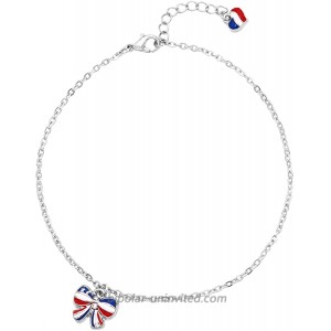 Rosemarie & Jubalee Women's USA Flag Red White and Blue Patriotic Enamel Ribbon Bow and Heart Chain Ankle Bracelet Anklet 9-10 with 1 Extender