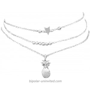 ROSTIVO Anklets for Women Layered Anklets for Girls with Pineapple Star and Beads Charm Silver