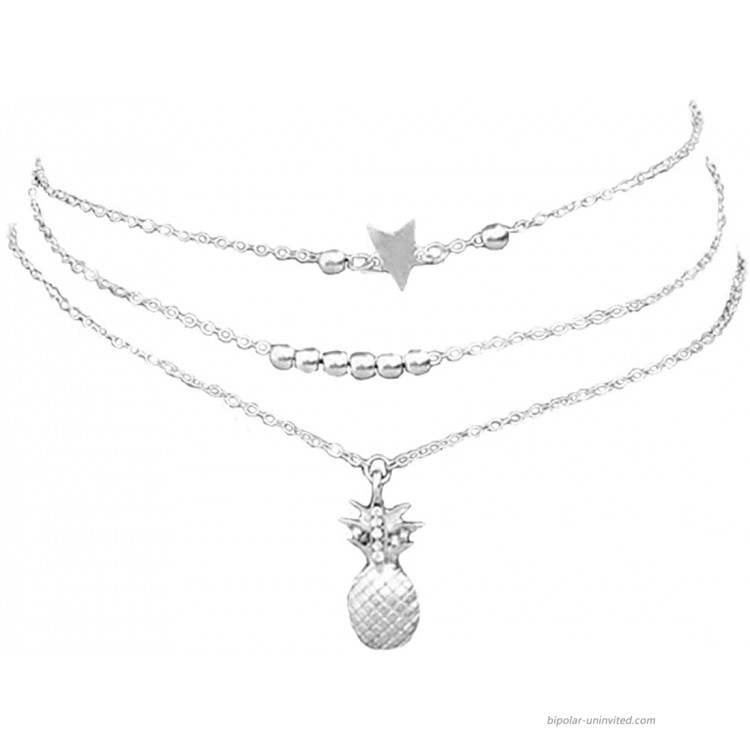 ROSTIVO Anklets for Women Layered Anklets for Girls with Pineapple Star and Beads Charm Silver