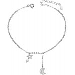 SHEGRACE Star and Moon Anklet 925 Sterling Silver Charms Anklet Bracelet for Women Beach Casual Silver