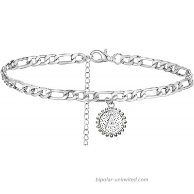 Silver A Initial Anklet Stainless Steel Anklet Bracelet for Women Letter Cuban Link Anklets Foot Chain JewelryA