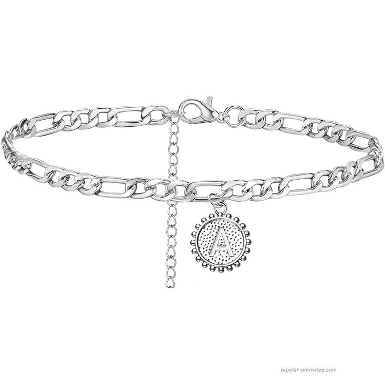 Silver A Initial Anklet Stainless Steel Anklet Bracelet for Women Letter Cuban Link Anklets Foot Chain JewelryA