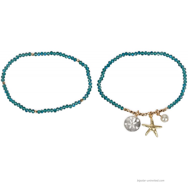 SPUNKYsoul Anklets Starfish Sand Dollar for Women Collection Blue Faceted