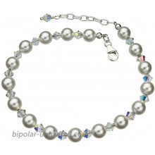Sterling Silver Ankle Bracelet Simulated Pearls Made with Swarovski Crystals 9+1 Extender