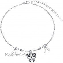 Sterling Silver Panda with Bamboo Bracelet Anklet for Women Girls 9+2 inches