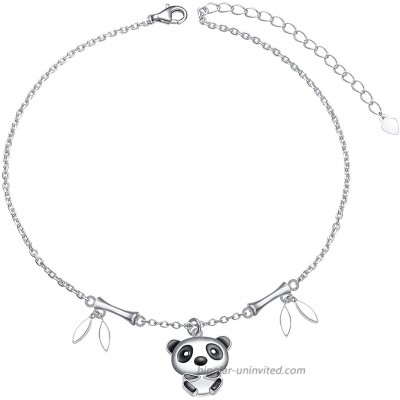 Sterling Silver Panda with Bamboo Bracelet Anklet for Women Girls 9+2 inches