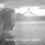 Sterling Silver Single One Pearl Anklet Adjustable Chain Foot Anklet for Women Girls Summer Jewelry