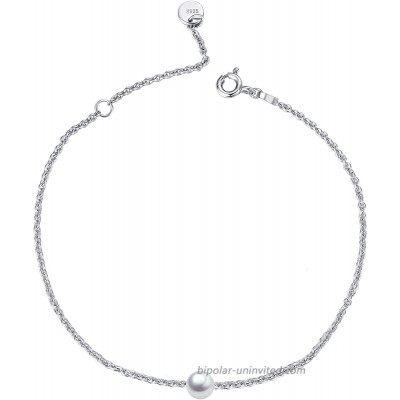 Sterling Silver Single One Pearl Anklet Adjustable Chain Foot Anklet for Women Girls Summer Jewelry