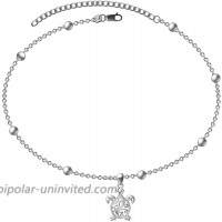 Turtle Anklet Bracelets Sterling Silver Cute Animal Jewelry Birthday Gift for Women Teen 9+2 Inch