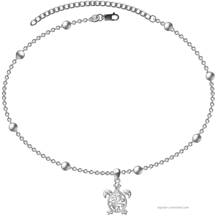 Turtle Anklet Bracelets Sterling Silver Cute Animal Jewelry Birthday Gift for Women Teen 9+2 Inch