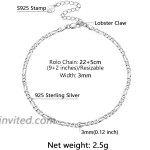 U7 Resizable Anklets for Men Women 925 Sterling Silver 3mm Figaro Chain Bracelet Barefoot Jewelry 9-11 Inch