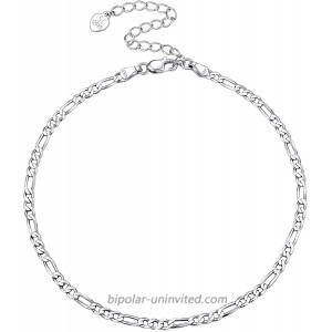 U7 Resizable Anklets for Men Women 925 Sterling Silver 3mm Figaro Chain Bracelet Barefoot Jewelry 9-11 Inch