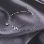 Vanbelle Sterling Silver Jewelry Heartbeat & Hanging Puffed Heart Anklet with Rhodium Plating for Women and Girls