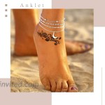 YBSHIN Boho Moon Anklet Silver Layered Ankle Bracelet Chain Pendant Foot Jewelry for Women and Girls 4Pcs