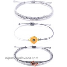 YELUWA Handmade Woven Boho Sunflower Anklet Bracelets for Women Teen Girls Friendship Braided Strings Grey Adjustable Waterproof Rope Ankle Bracelet Set of 3 Grey